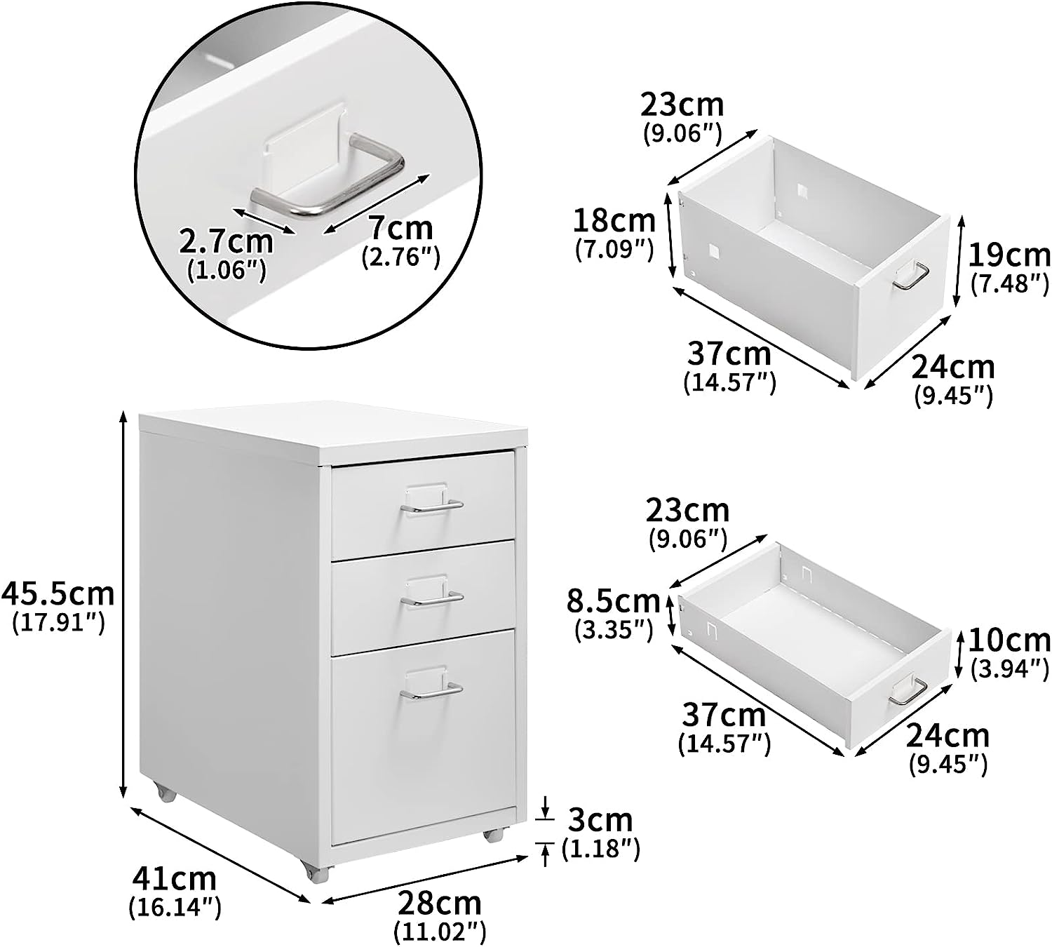 HollyHOME 3-Drawer Mobile Classification Storage Cabinet, Under Desk Mini File Cabinet, Metal Storage Cabinet with Casters for Home and Office, Blue - Image 3